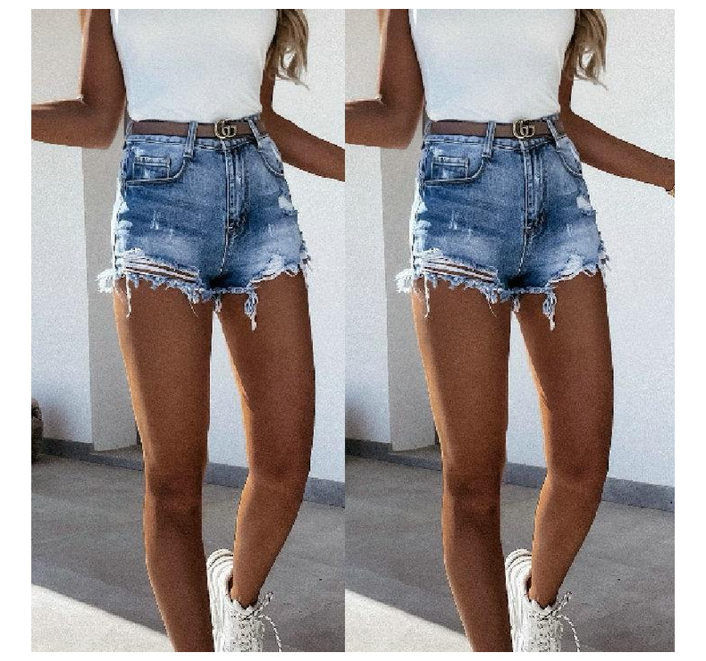 Ripped Straight Mid-Waist Frayed Raw Hem Denim Shorts NSJRM72191