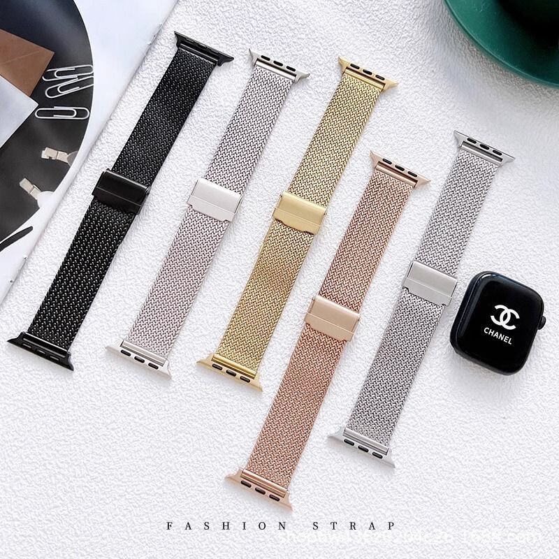 Suitable for Apple Watch 9 Wheat Pattern Iwatch8/7/3/4/5/6/Se2 Wristband Metal Steel Strap New Model