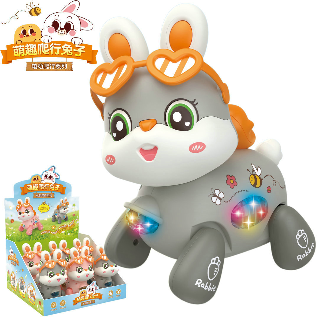 6只萌趣电动爬行小兔子1668-1音乐灯光仿真跳跳动物儿童玩具批发