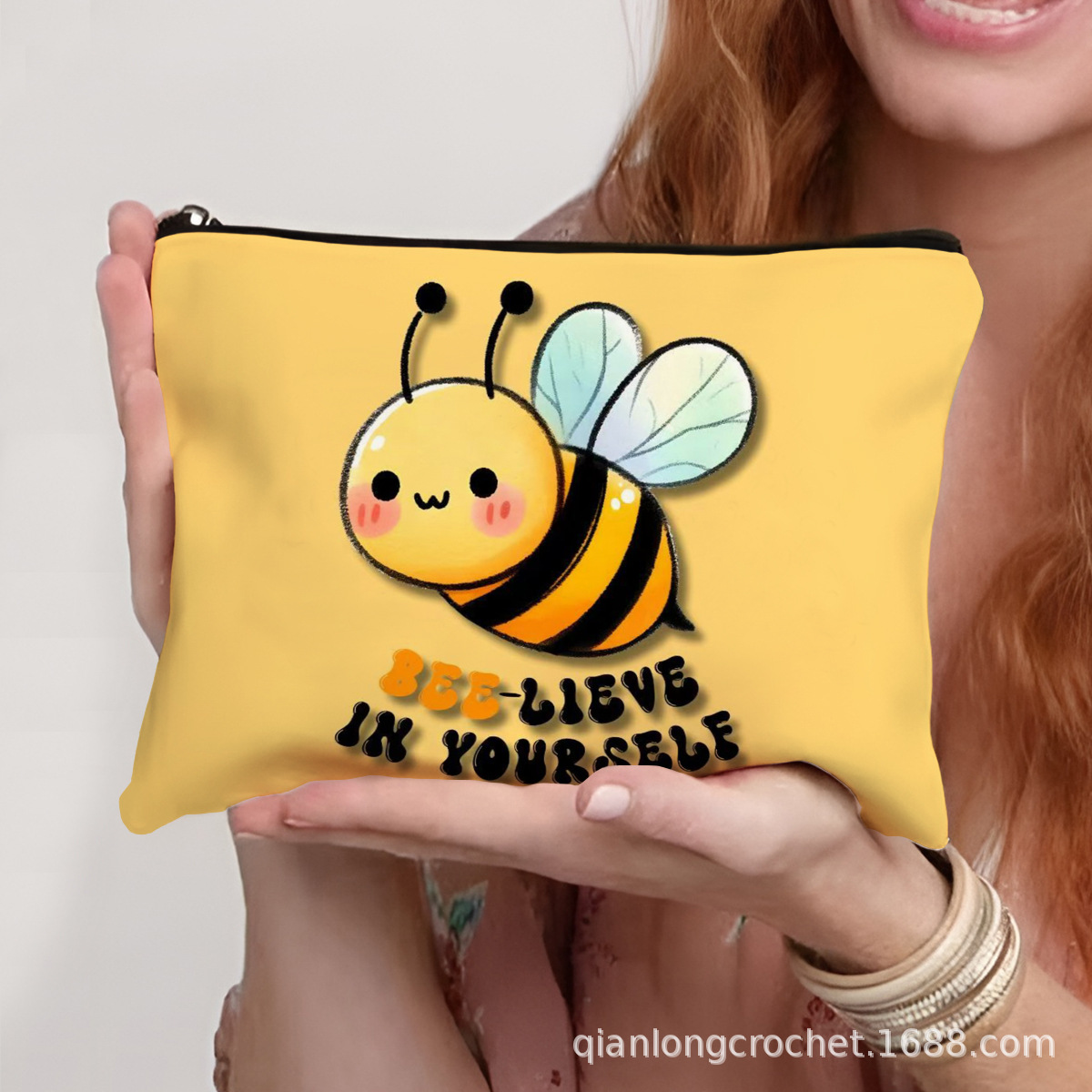 Cross-Border Hot-Selling Zipper Object Cosmetics Bag DIY Customized Gift Giving Little Bee Printed Cosmetic Bag Cartoon Portable