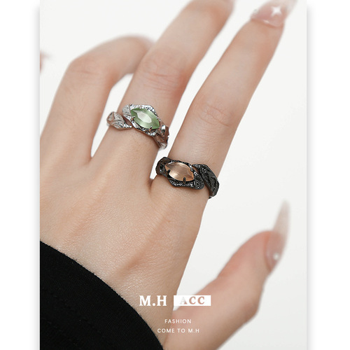 Original Cat's Eye Stone Couple's Ring Neutral Style Unique Design High-End Finger Ring Open Ring Joint Ring Trendy