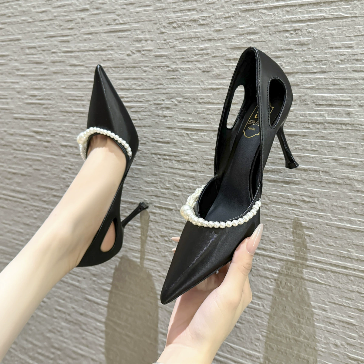 Женские туфли-лодочки на высоком каблуке в стиле знаменитостей, дропшиппинг, осень 2024, модель 799-12, заостренный носок, низкий каблук