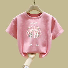 2433#纯棉童装女童t恤短袖春夏季儿童新款中小童学生洋气上衣