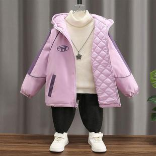 Girls' cotton-padded medium-thick stitching coat chic eight season new western style children's medium and big children's little girl Korean style hooded style