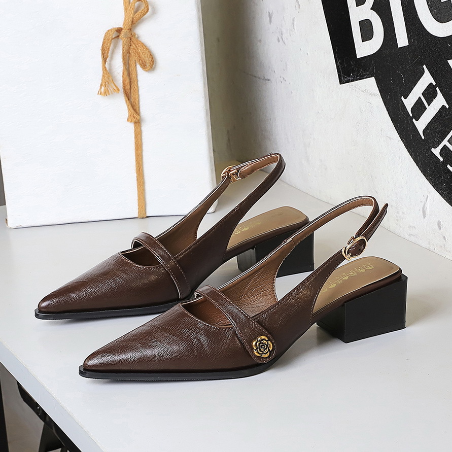 2838-7 Europäische und amerikanische Retro-Damenschuhe im Kamelien-Stil mit einem Riemen, niedrigem Absatz und offener Ferse sowie Blockabsatz_voghion.com