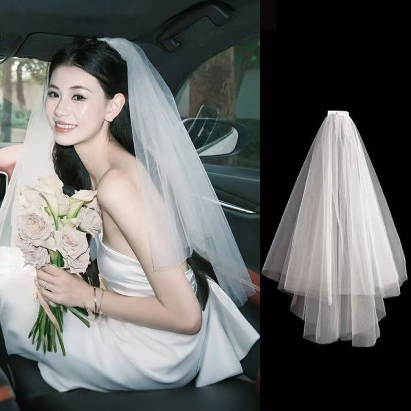简约复古新娘头纱领证登记小头饰求婚订婚照道具仙美蓬蓬纱短|undefined