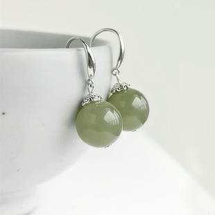 Hetian Jade Earrings Round Bead Jade Large Earrings Stud Earrings for Women Jade Sterling Silver Earrings for Women Jadeite Large Hetian Jade