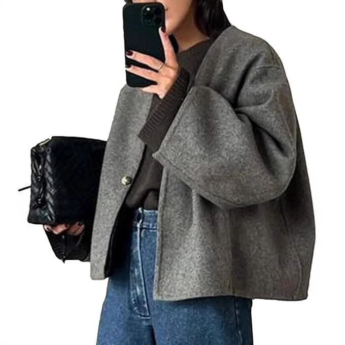 Amazon трансграничная европейская и американская одежда 2025 осень-зима новая мода короткий V-образный вырез шерстяной кардиган однобортный жакет