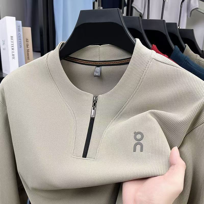 2025 Spring and Autum New Men's Half-Zip Casual Fashion Printed Versatile Long-Sleeved Sweatshirt Tops