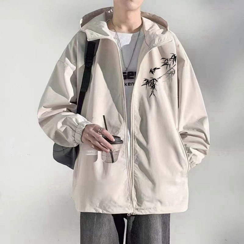 Chinese Style Jacket for Male Students, New Spring and Autumn Versatile Loose Windproof Lightweight Trendy Brand Hooded Parka