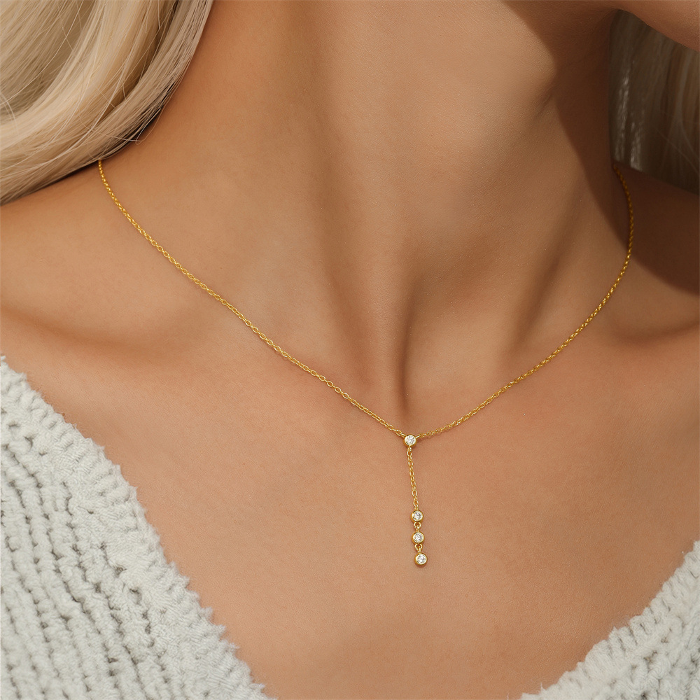 925 sterling silver Chain Material 1 Piece Quantity 925 Sterling Silver Zircon Inlay Geometric Pendant Necklace