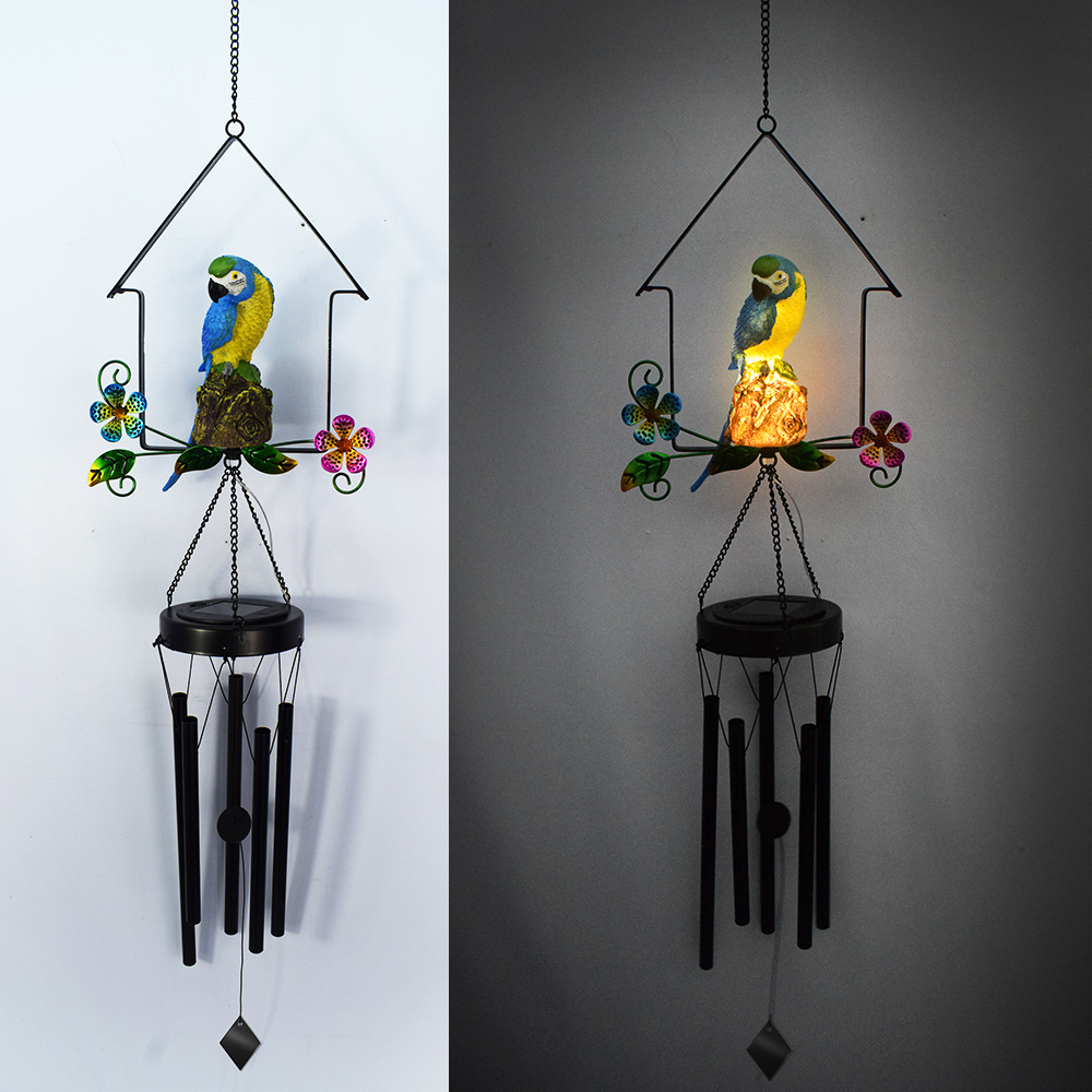 Nueva lámpara de jardín solar hierro hueco Sol Luna viento campanas colgante LED al aire libre jardín paisaje Decoración