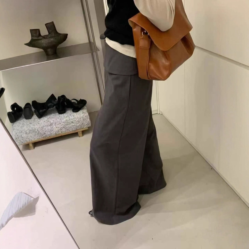 韩系高级感系带屁帘阔腿裤女2025秋季宽松高腰垂感休闲直筒拖地裤|undefined