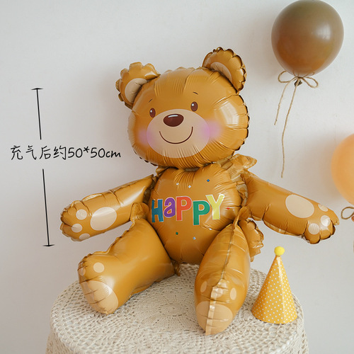 ins Xiaohongshu cake decoration bear aluminum film balloon birthday party photo decoration layout props cartoon