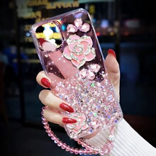 山茶花苹果16手机壳x镶钻iPhone15奢华14水钻15pro带手链女13满钻