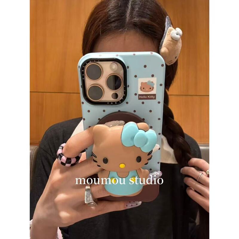 小众波点黑皮猫咪磁吸适用于iPhone16Promax手机壳苹果15菲林1413|undefined