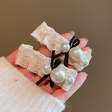蕾丝少女~甜美森系珍珠丝带蝴蝶结边夹女高级感气质侧边碎发发卡