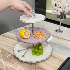 サトイモ紫多層果物皿高颜値ins風陶磁器ケーキ棚ハス葉造形スイーツ台展示棚
