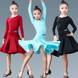Children's New Latin Dance Clothing for Girls, Professional Standard Competition Clothing, Kidsren's Grade Examination Large Swing Split Skirt, Spring & Fall