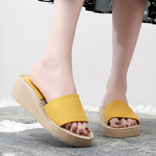 Women's Outdoor Wedge Thick Sole Sandal with One-Word Elastic Band Sandal in Candy Color