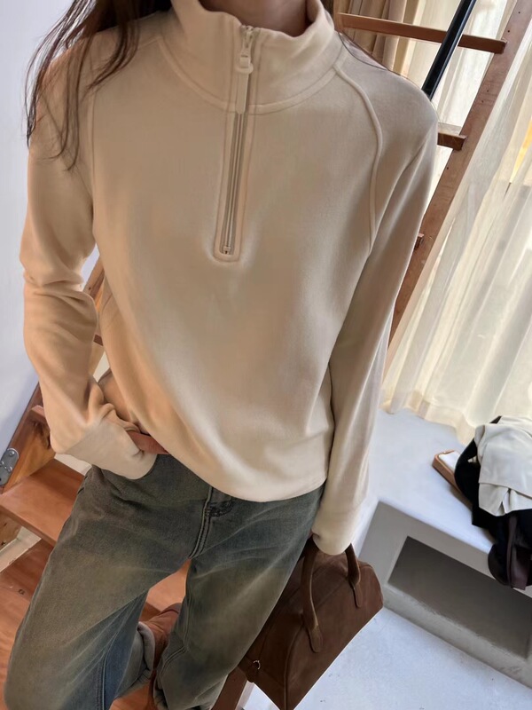 立领加绒卫衣女双面德绒打底衫2025新款秋冬设计感半拉链长袖上衣|undefined