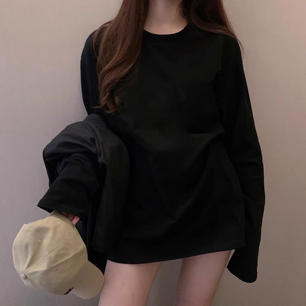 白いスウェットシャツを重ね着して長袖のルーズボトムシャツを着た女性用Tシャツ2025春秋冬の新作厚手のトップス|undefined