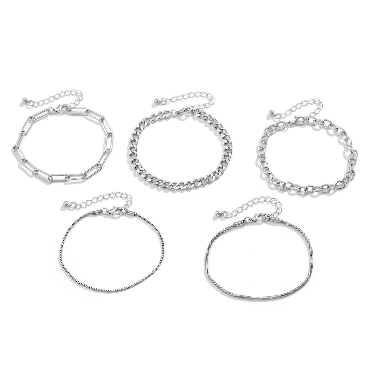 Set of Silver Men's Chain Bracelets - Hip-Hop Style, European Jewelry, Simple & Elegant Design Collection