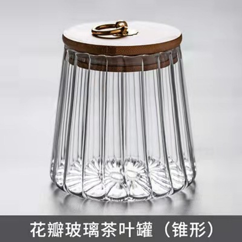 Jarra de té de vidrio tarro de almacenamiento doméstico transparente pétalos creativos tarro de té de estilo japonés té pu'er tarro de té sellado