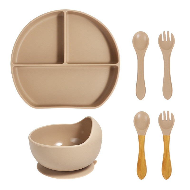 Precio bajo de la fábrica libre combinación de silicona bebé placa niños suplemento alimenticio tazón cuchara taza de agua babero traje