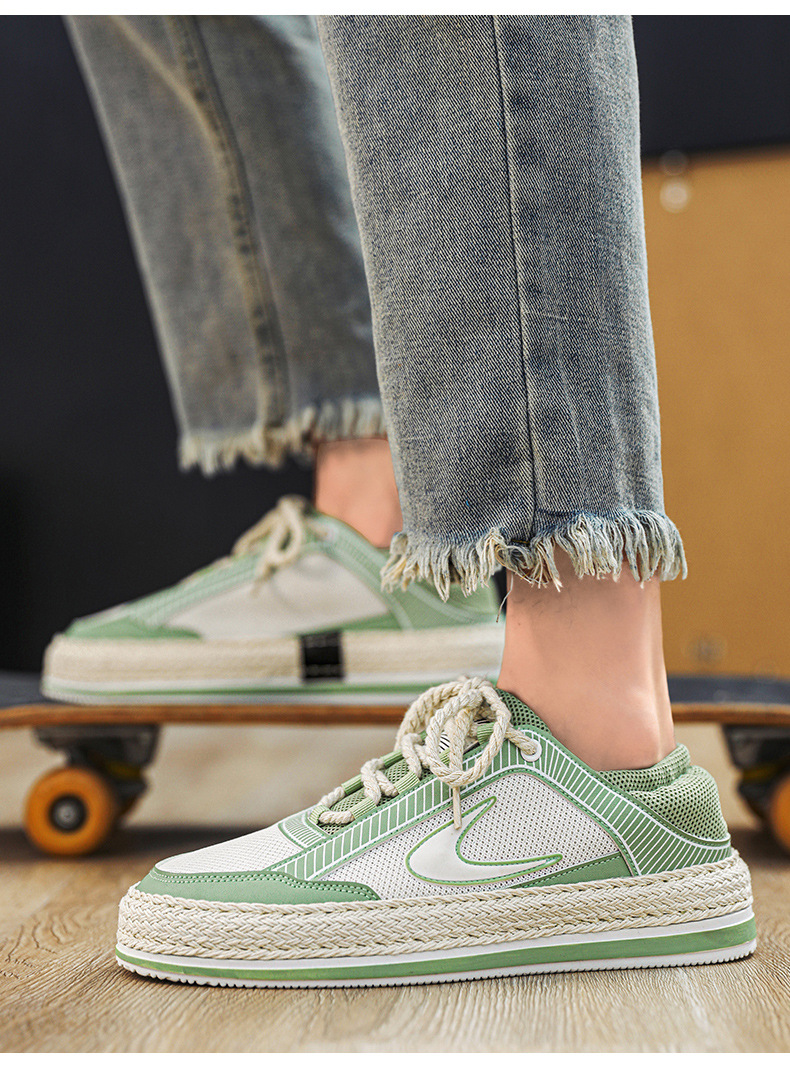 Scarpe da uomo autunnali Nuove scarpe sportive in mesh Un pedale Scarpe da marea intrecciate in paglia a doppio scopo con fondo spesso Scarpe casual da studente traspiranti da uomo_voghion.com