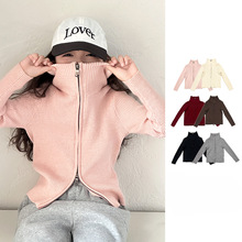 2025女童秋冬季双头拉链高领针织开衫儿童洋气韩版百搭毛衣外套