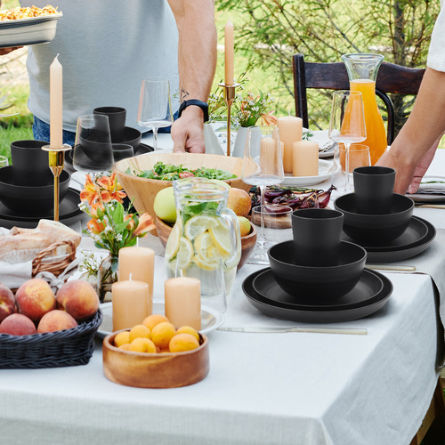 Cross-border wheat straw bowl set, home-use plate, bowl, cup set, black tableware, 16-piece set, high-end tableware
