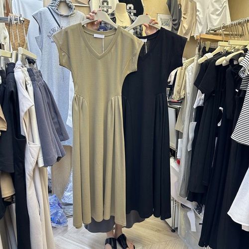Dress Women Solid Color Simple V-Neck Slimming Elegant Long-Sleeve Slimming Versatile Long Dress Loose Plus Size