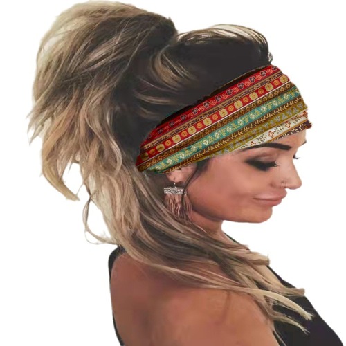 Hijab Summer Women's European and American New Elastic Sweat Yoga Sports Headband Fashion Printed Craft Hairband Wholesale