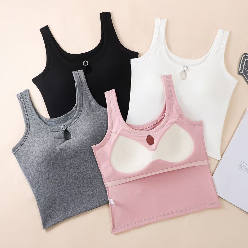 High Quality Cotton Women's Vest without Steel Ring Fixed Cup All-match Slim-fit Breathable Comfortable U-shaped Beauty Back Underwear for Women