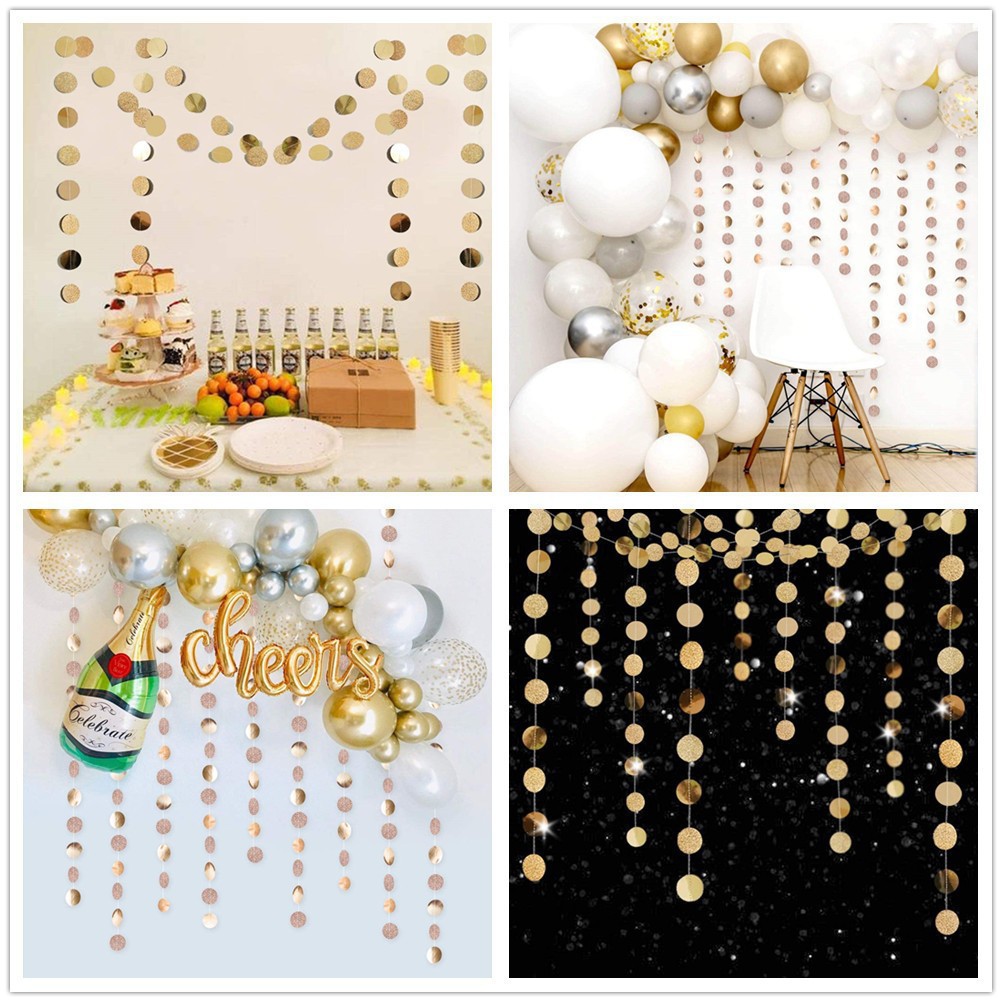 Flash Glitter Mirror Paper Round Flower Paper String Birthday Party Wedding Holiday Decoration Arrangement Supplies