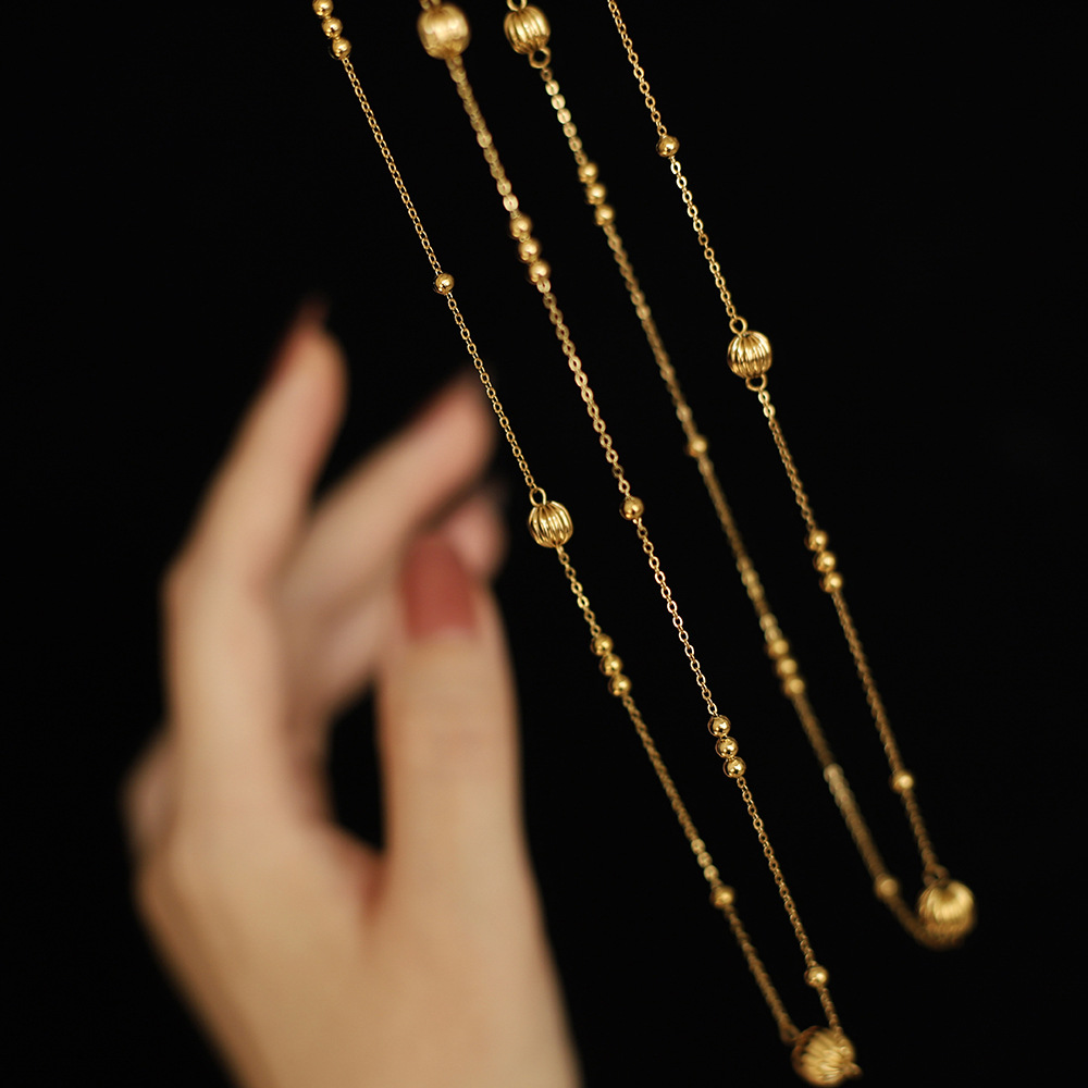 Stainless Steel Lantern Ball Beaded Necklace