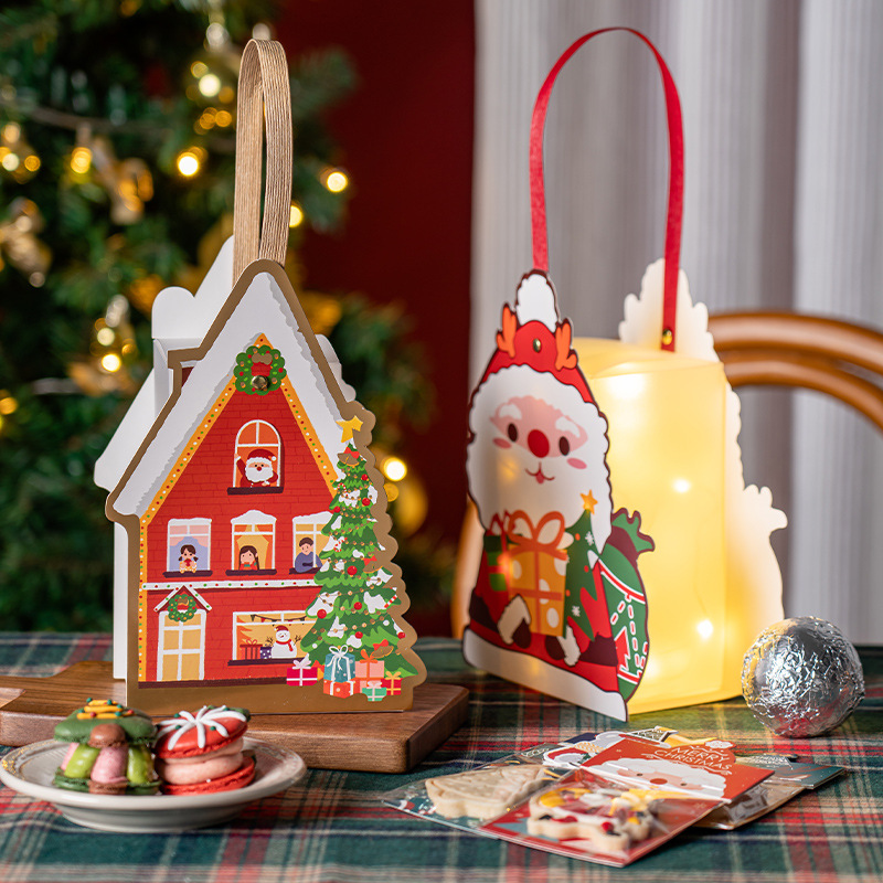 圣诞创意异形手提包装盒子烘焙饼干牛轧糖果雪花酥糯米船送礼物