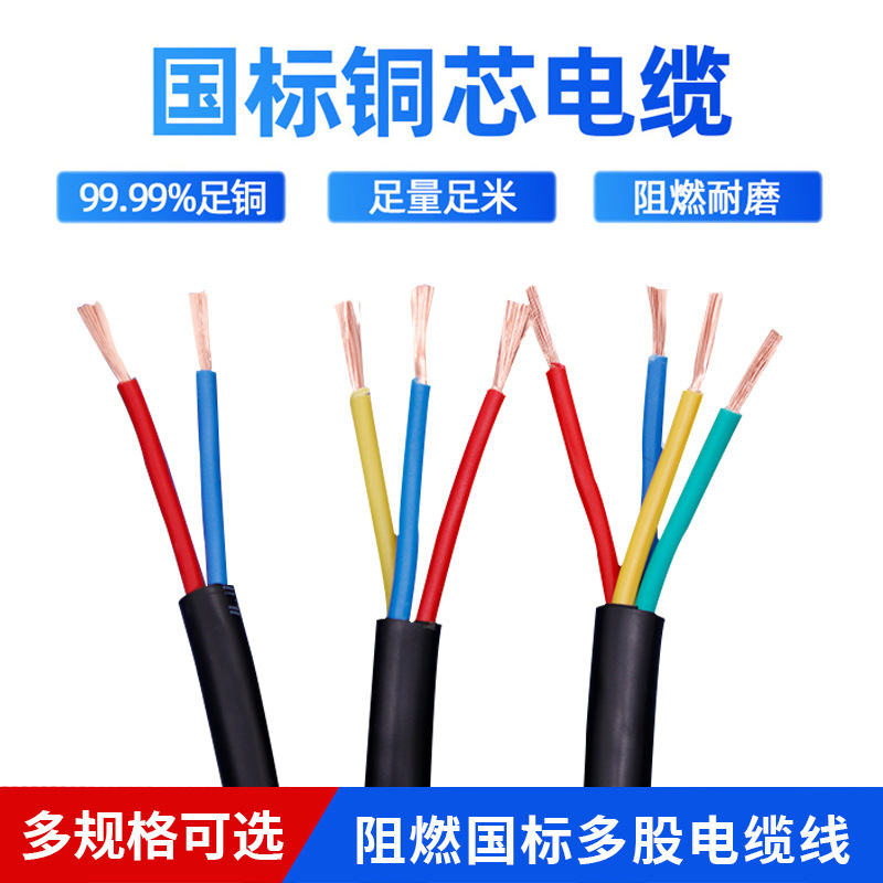 国標RVV銅芯ケーブル2 3 4芯 * 1 1.5 2.5 4平方電源ジャケット線防水制御電線|undefined