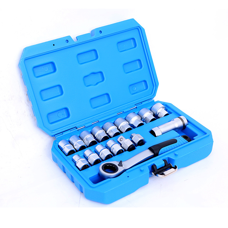 17-Piece Set of Through-Hole Ratchet Sockets, Toothed Through-Hole Sockets, 12-Point Perforated Sockets, Disassembly Tools, Multi-Functional Sockets