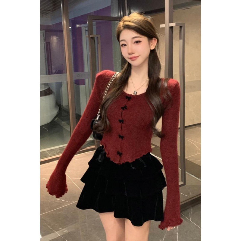 圣诞红色针织衫女秋冬季2025新款爆款毛衣内搭打底衫别致绝美上衣|undefined