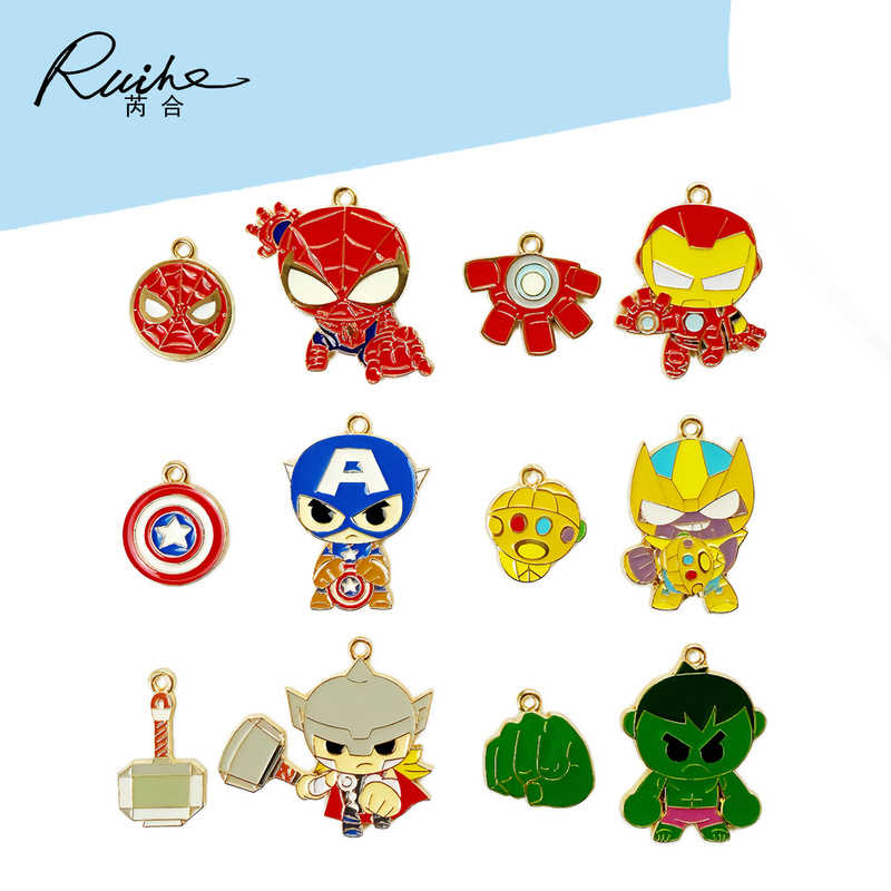 Cross-border Cartoon Marvel Avengers DIY Alloy Dropping Oil Jewelry Accessories Necklace Bracelet Keychain Pendant
