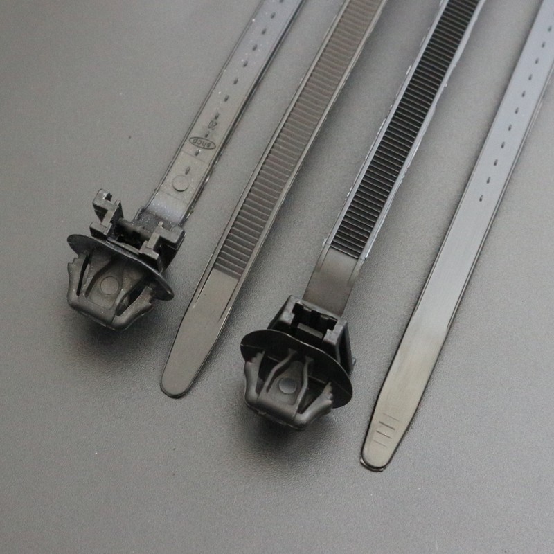 飞机头椭圆形尼龙扎带汽车电动车插销式蘑菇头束线带黑色