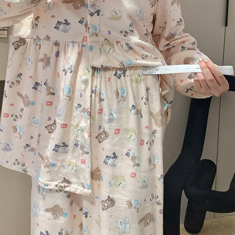 2025 Nursing Ready Stock Winter Warm Island Velvet Maternity Pajamas Women's Breastfeeding Postpartum Clothing Home Clothing Set