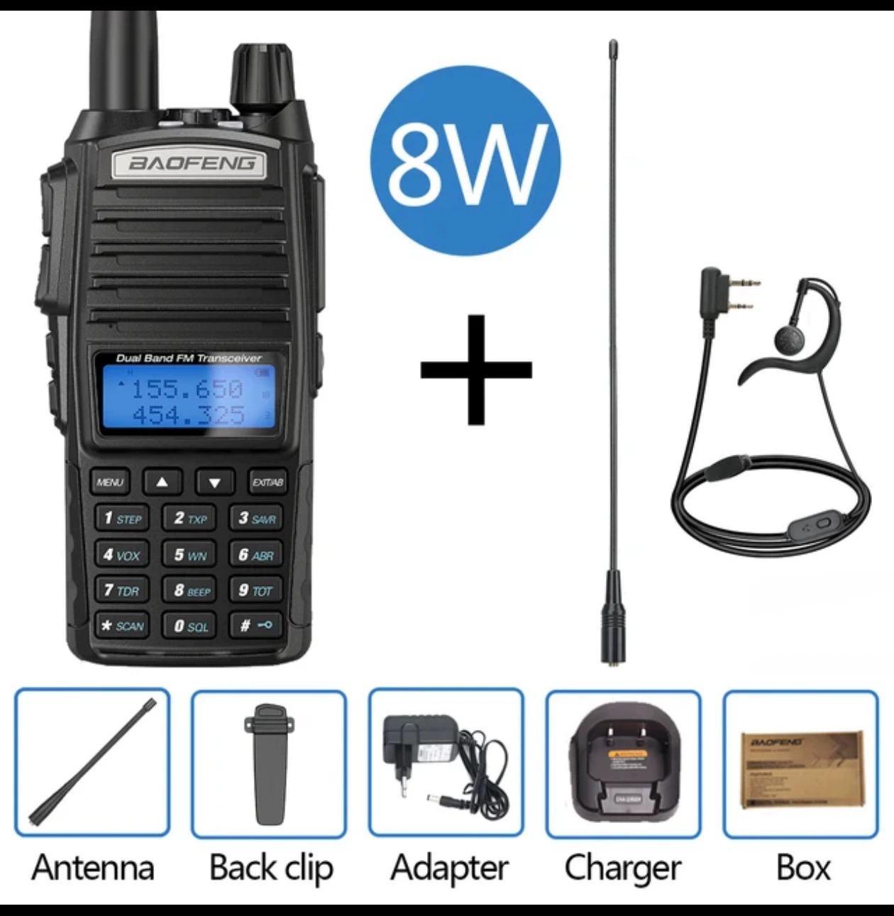 Портативная рация Baofeng UV-82, двухдиапазонная 5W/8W, двойной PTT, варианты длинной батареи