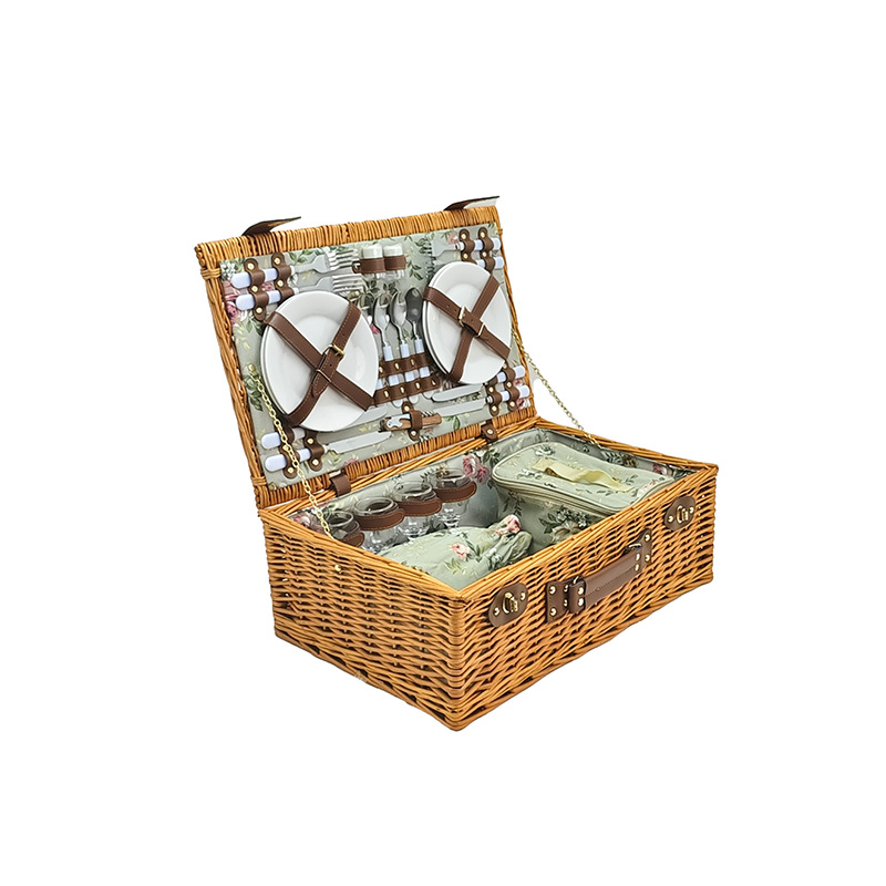 Cestas de regalo de negocios de sauce hechas a mano al aire libre cestas de picnic cubiertos de sauce cestas de almacenamiento de vino tinto con paquetes de hielo