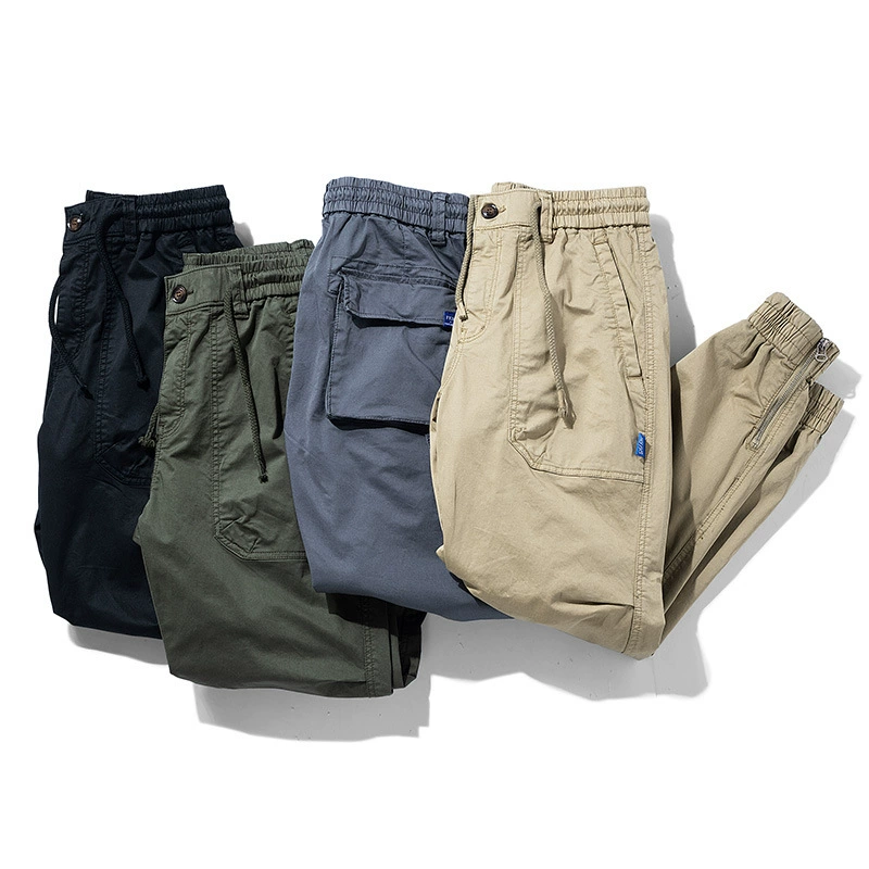 Зимние утолщенные мужские повседневные брюки 2024 года, брюки с завязками на щиколотке, мужские комбинезоны с несколькими сумками для трансграничного экспорта из чистого хлопка