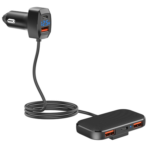 Cross-border wholesale car-mounted mobile charger super fast charging 31W voltage display one-does-five front and rear charging