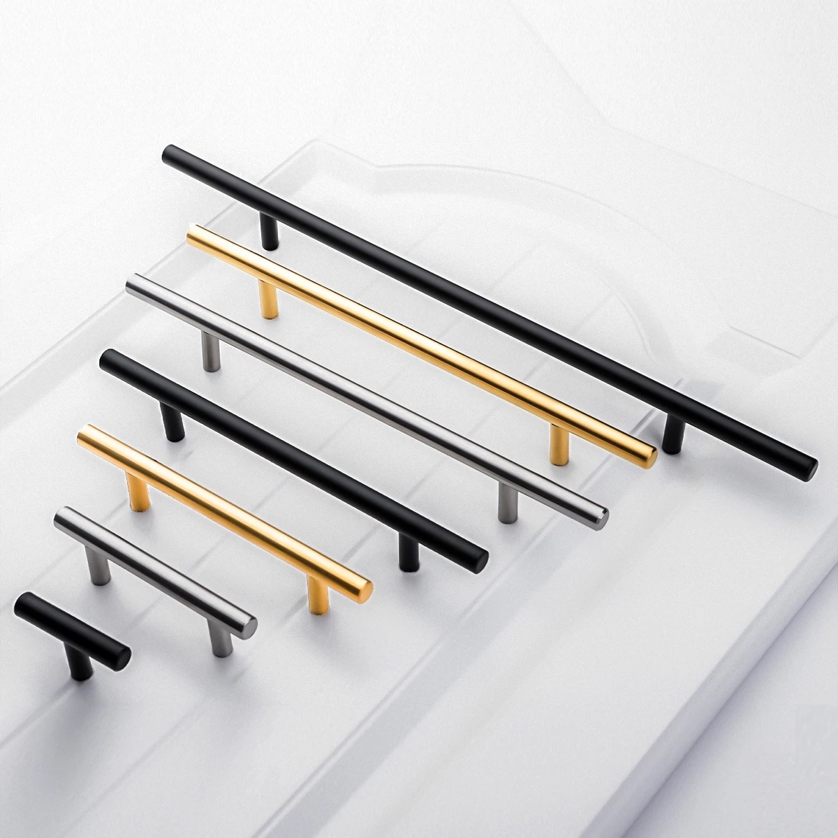 Stainless steel handle wardrobe cabinet drawer long handle door handle golden handle Nordic round tube small handle