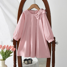 女童秋季新款A字长裙一件代发包邮甜美可爱蝴蝶结公主裙外贸童装